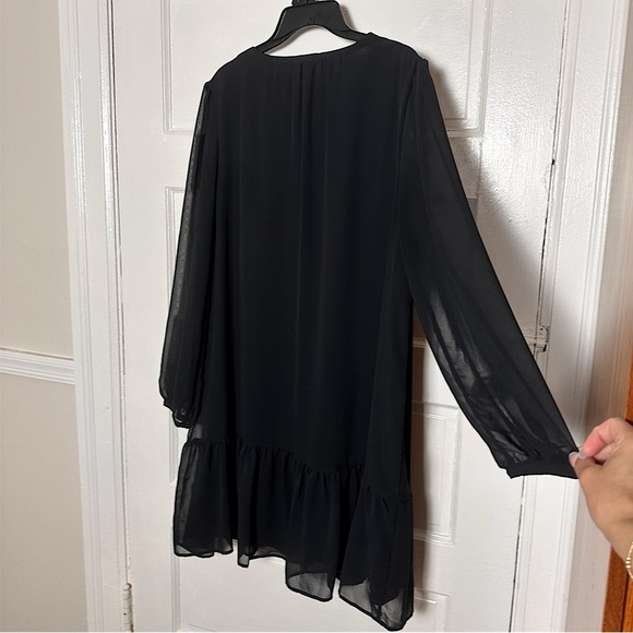 Draper James Black Knee Length Dress Sheer Long Sleeve Ruffle Hem Minimalist Lg - Picture 6 of 17